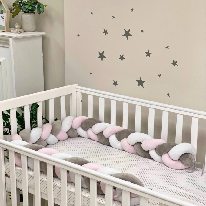 Protectie laterala patut bebe grafit-roz (3)